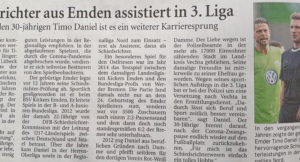 Dammer Schiedsrichter Timo Daniel assistiert jetzt in der 3. Liga!