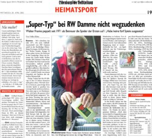 RW Damme trauert um den Verlust von Walter Franke