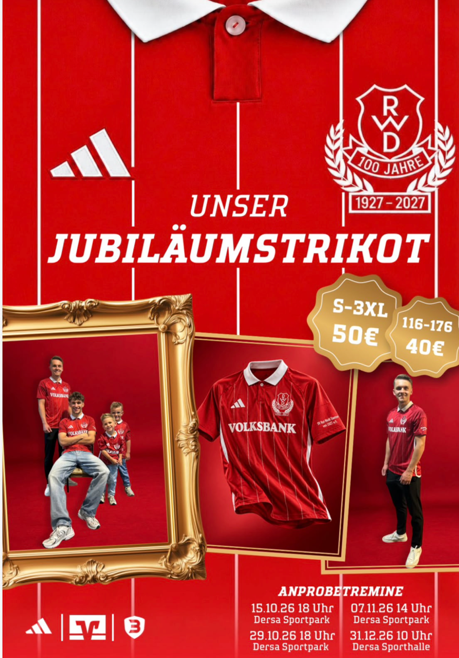 Du betrachtest gerade 100 Jahre Rot Weiss Damme! Sichere dir jetzt dein Jubiläumstrikot!